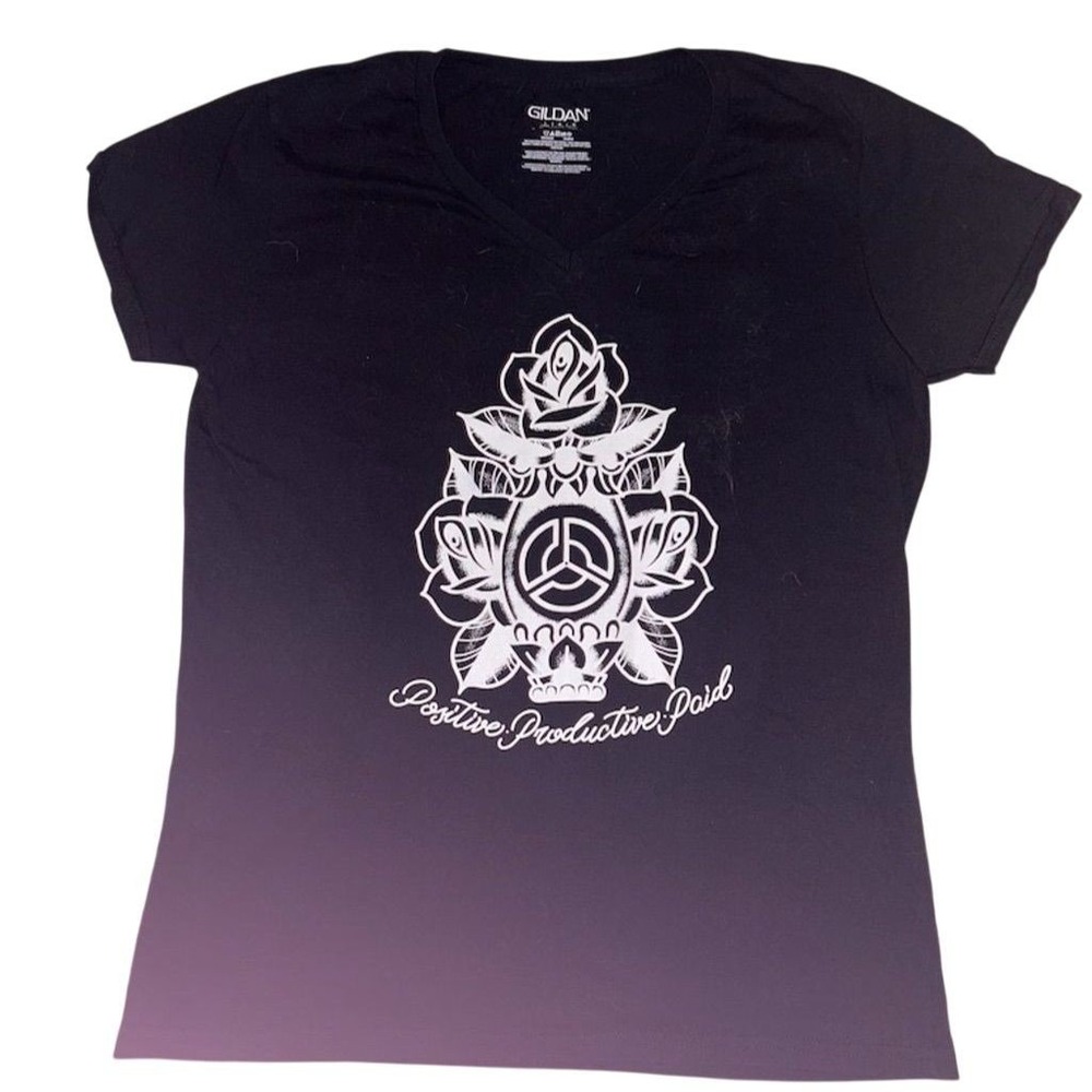 Positive productive paid Gildan Women's V-Neck T-Shirt M Black lotus Graphic Top